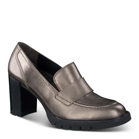 Paul Green Nina Heeled Loafer Size Us 10 (Uk 7.5) Grunge Metallic Leather New